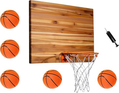 Cali Kiwi Pros Mini Basketball Hoop & Ball Set for Indoors. Wall Mount, Made in The USA in Red Cedar. Includes 9" Hoop, Net & 5 Mini Basketballs and Pump (Natural Inlaid) in Kuwait