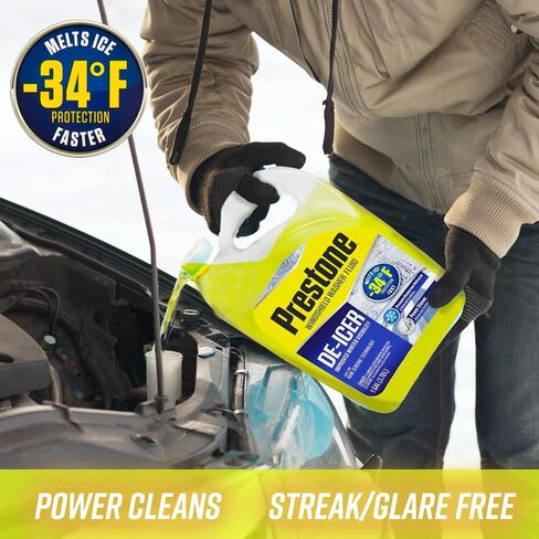 Prestone De-Icer Winter Windshield Washer Fluid, AS253 Freeze Protection up to -34°F windshield wiper fluid, 1-gallon deicer windshield washer fluid, Includes Ice Scraper for Car Windshield in Saudi Arabia