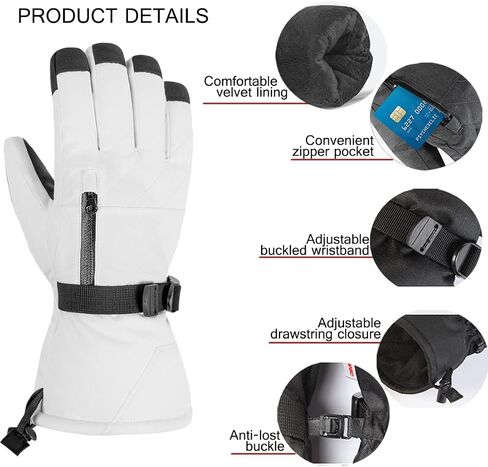 Ski Gloves Touchscreen Men/Women, 3M Insulated Windproof Snow Gloves,Waterproof Snowboard Gloves with Zipper Pocket,Warm Winter Gloves for Cold Weather Hiking & Snowmobiling in Saudi Arabia
