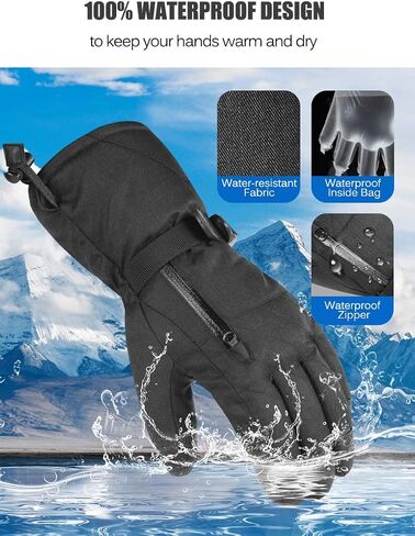 Ski Gloves Touchscreen Men/Women, 3M Insulated Windproof Snow Gloves,Waterproof Snowboard Gloves with Zipper Pocket,Warm Winter Gloves for Cold Weather Hiking & Snowmobiling in Saudi Arabia