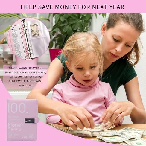100 Envelopes Challenge Binder with Combination Lock,Money Saving Binder for Planning and Saving $5050,A5 Budget Binder with Cash Envelopes for Girl Women Birthday Gift Cash & Expense Envelopes in Kuwait