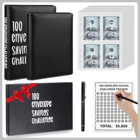 100 Envelopes Money Savings Challenges Book with Envelopes, 100 Day Challenge Money Saving Budget Binder for Cash Saving, Motivational Process to Save $5050,10,100, 10,000, 500 (Black) in Saudi Arabia