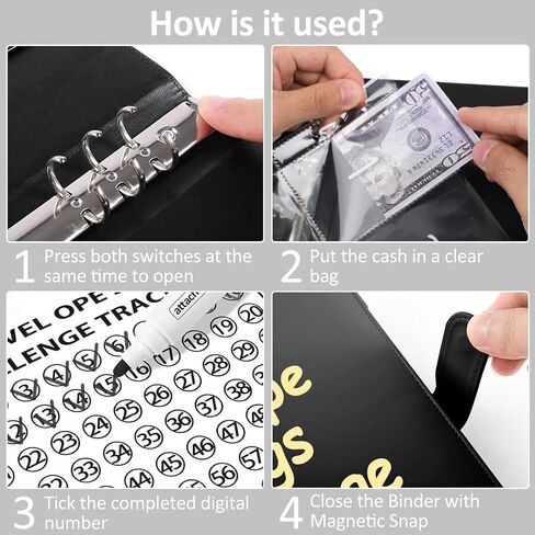 100 Envelopes Money Savings Challenges Book with Envelopes, 100 Day Challenge Money Saving Budget Binder for Cash Saving, Motivational Process to Save $5050,10,100, 10,000, 500 (Black) in Saudi Arabia