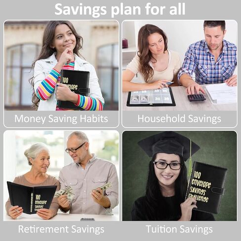 100 Envelopes Money Savings Challenges Book with Envelopes, 100 Day Challenge Money Saving Budget Binder for Cash Saving, Motivational Process to Save $5050,10,100, 10,000, 500 (Black) in Saudi Arabia
