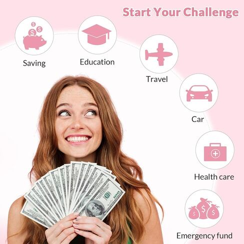 SKYDUE 100 Envelopes Money Saving Challenge Binder, Savings Challenges Book with Envelopes & Reusable Tracker, 100 Day Money Saving Binder Kit to Save 5050, A5 Pink in Saudi Arabia
