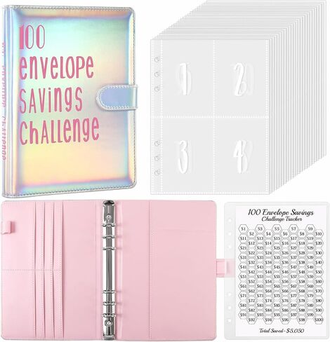 SKYDUE 100 Envelopes Money Saving Challenge Binder, Savings Challenges Book with Envelopes & Reusable Tracker, 100 Day Money Saving Binder Kit to Save 5050, A5 Pink in Saudi Arabia