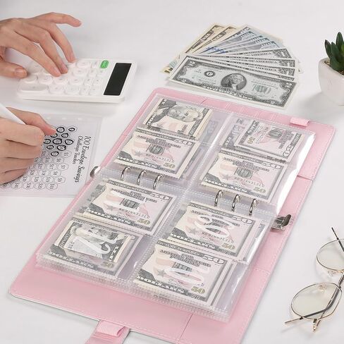 SKYDUE 100 Envelopes Money Saving Challenge Binder, Savings Challenges Book with Envelopes & Reusable Tracker, 100 Day Money Saving Binder Kit to Save 5050, A5 Pink in Saudi Arabia