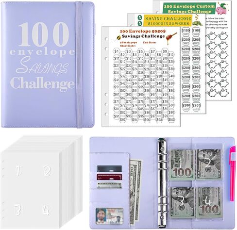 100 Envelopes Money Saving Challenge Binder, Envelope Savings Challenge Book, Easy and Fun to Save $5,050, 10,000 & Customized Amounts, A5 Money Saving Planner Budget Binder with Cash Envelopes & Pen in Saudi Arabia