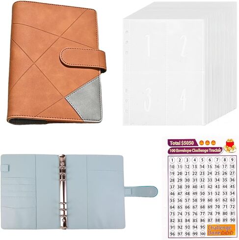 safuty PU Leather Zipper Binder for Cash, Coupons, and Cards – Effortless Savings with Expense Sheets, Category Labels, and Stylish Envelopes (Black) in Saudi Arabia