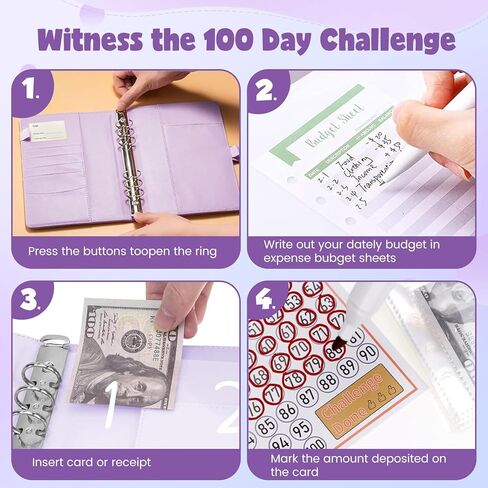 تحدي توفير المال من WEIFUTCH 100 مغلف، مجلد توفير المال A5 مع أوراق النفقات، كتاب تحديات توفير المال في غلاف الميزانية مع مظاريف نقدية لتوفير 5,050 دولارًا in Kuwait