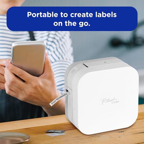 صانع ملصقات Brother P-Touch Cube، طابعة حرارية بدون حبر للمنزل والمكتب، خفيفة الوزن محمولة، متوافقة مع بلوتوث الهاتف الذكي اللاسلكي، قوالب متعددة لهواتف iPhone وAndroid، PTP300BTBU، أزرق in Saudi Arabia