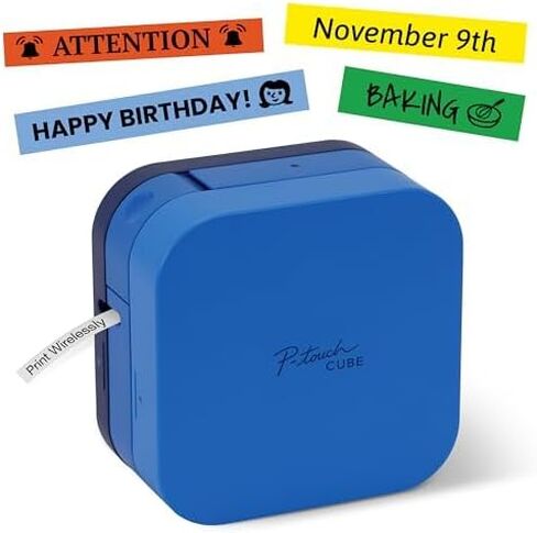 صانع ملصقات Brother P-Touch Cube، طابعة حرارية بدون حبر للمنزل والمكتب، خفيفة الوزن محمولة، متوافقة مع بلوتوث الهاتف الذكي اللاسلكي، قوالب متعددة لهواتف iPhone وAndroid، PTP300BTBU، أزرق in Saudi Arabia