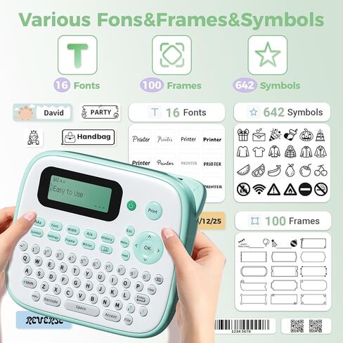 آلة صنع الملصقات الوردية مع 4 أشرطة مغلفة، ملصق لوحة مفاتيح QWERTY محمول، طابعة D210S سهلة صنع الملصقات المحمولة لوضع العلامات على الزجاجة، الجرة، للمنزل والمكتب وتنظيم الأطفال in Kuwait