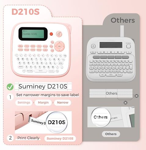 آلة صنع الملصقات الوردية مع 4 أشرطة مغلفة، ملصق لوحة مفاتيح QWERTY محمول، طابعة D210S سهلة صنع الملصقات المحمولة لوضع العلامات على الزجاجة، الجرة، للمنزل والمكتب وتنظيم الأطفال in Saudi Arabia