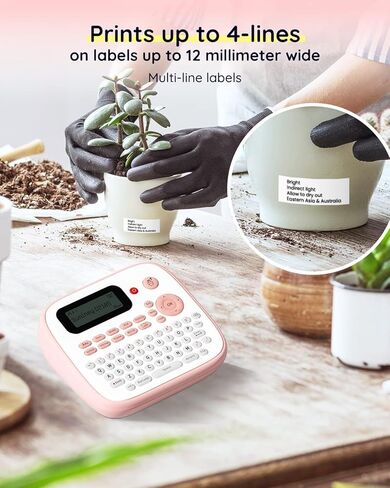آلة صنع الملصقات الوردية مع 4 أشرطة مغلفة، ملصق لوحة مفاتيح QWERTY محمول، طابعة D210S سهلة صنع الملصقات المحمولة لوضع العلامات على الزجاجة، الجرة، للمنزل والمكتب وتنظيم الأطفال in Saudi Arabia