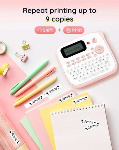 آلة صنع الملصقات الوردية مع 4 أشرطة مغلفة، ملصق لوحة مفاتيح QWERTY محمول، طابعة D210S سهلة صنع الملصقات المحمولة لوضع العلامات على الزجاجة، الجرة، للمنزل والمكتب وتنظيم الأطفال in Saudi Arabia