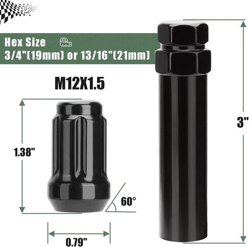 ATV M12x1.5 Spline Lug Nuts, 16pcs 12x1.5 Lug Nuts Black with 1 Socket Key,12mmx1.5 Closed End Locking Lug Nuts for Polaris Ranger RZR Honda Can-Am Pioneer Maverick X3 Talon Outlander Civic in Saudi Arabia