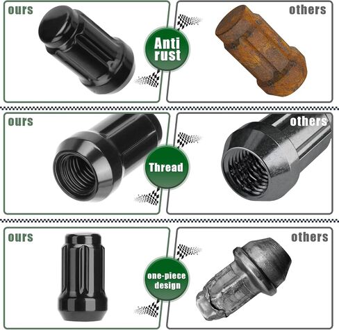 ATV M12x1.5 Spline Lug Nuts, 16pcs 12x1.5 Lug Nuts Black with 1 Socket Key,12mmx1.5 Closed End Locking Lug Nuts for Polaris Ranger RZR Honda Can-Am Pioneer Maverick X3 Talon Outlander Civic in Saudi Arabia