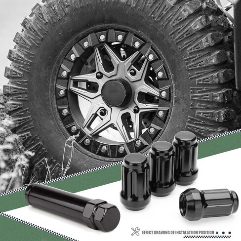 ATV M12x1.5 Spline Lug Nuts, 16pcs 12x1.5 Lug Nuts Black with 1 Socket Key,12mmx1.5 Closed End Locking Lug Nuts for Polaris Ranger RZR Honda Can-Am Pioneer Maverick X3 Talon Outlander Civic in Saudi Arabia