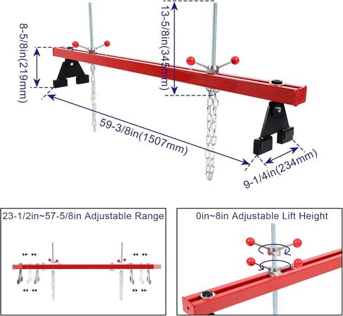 HECASA 1100 رطل قضيب دعم المحرك، قضيب عرضي للمحرك، رافعة المحرك لنقل المحرك، الكراجات المنزلية ومخازن إصلاح السيارات تحافظ على استقرار المحرك ورفعه مع حامل رفع ذو نقطتين خطافات مزدوجة in Kuwait