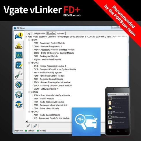 Vgate vLinker FD+ OBD2 Bluetooth Scan Tool, Diagnostic Code Reader for iOS, Android, and Windows - Made for FORScan in Saudi Arabia