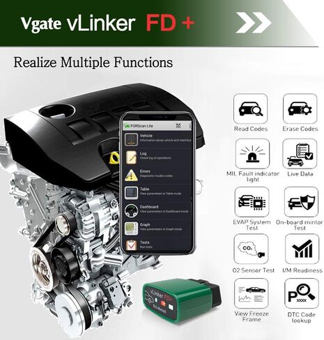 Vgate vLinker FD+ OBD2 Bluetooth Scan Tool, Diagnostic Code Reader for iOS, Android, and Windows - Made for FORScan in Saudi Arabia