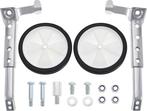 Micro Traders Bike Training Wheels Adjustable Children's Bicycle Stabiliser Support Mounted Kit for 16/18/20/22/24 Inch Childrens Bike Silver in Saudi Arabia