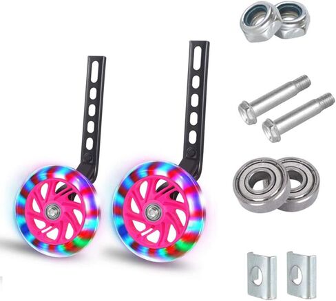 QKTYB 1 Pair Bike Training Wheels Flash Mute Kids' Bicycle Training Wheels Children Bike Stabilizers Support Wheels Universal Bike Training Wheels for Kids Bike 12 14 16 18 20 Inch (Pink) in Kuwait
