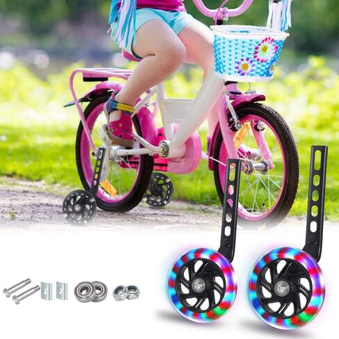 QKTYB 1 Pair Bike Training Wheels Flash Mute Kids' Bicycle Training Wheels Children Bike Stabilizers Support Wheels Universal Bike Training Wheels for Kids Bike 12 14 16 18 20 Inch (Pink) in Kuwait