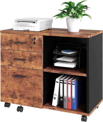 Wood File Cabinet, 3 Drawer Mobile Lateral Filing Cabinet On Wheels, Printer Stand with Open Storage Shelves for Home Office(White) in Saudi Arabia