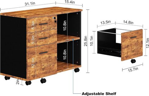 Wood File Cabinet, 3 Drawer Mobile Lateral Filing Cabinet On Wheels, Printer Stand with Open Storage Shelves for Home Office(White) in Saudi Arabia