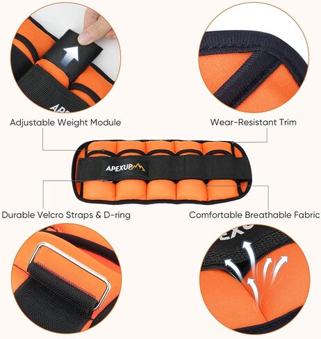 APEXUP 7 رطل/زوج من أوزان الكاحل القابلة للتعديل للنساء والرجال، أشرطة وزن الساق المعيارية لليوجا والمشي والجري والتمارين الرياضية وصالة الألعاب الرياضية in Kuwait