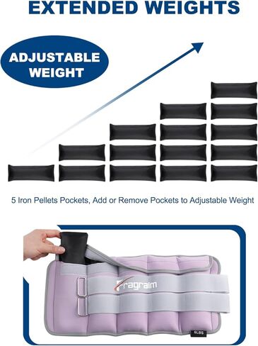 Adjustable Ankle Weights for Women 1-3/5/10/12/20 LBS Pair Wrist Weights for Men, Arm Leg Weights with Removable Weight for Walking, Running, Yoga, Aerobics, Gym, Physical Therapy in Kuwait