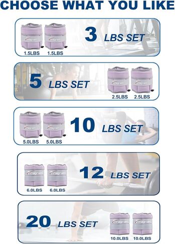 Adjustable Ankle Weights for Women 1-3/5/10/12/20 LBS Pair Wrist Weights for Men, Arm Leg Weights with Removable Weight for Walking, Running, Yoga, Aerobics, Gym, Physical Therapy in Kuwait