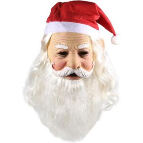 Christmas Santa Mask,Realistic santa claus mask Full Over Head Masks With Red Santa Hat And Beard Old Man Mask,Comfortable Breathable Latex Mask For Christmas Parties And Cosplay