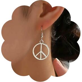 Boho Peace Circle Earrings Silver Peace Sign Earrings Peace Sign Dangle Earrings Love Peace Drop Earrings Love Peace Symbol Earrings Jewelry for Women