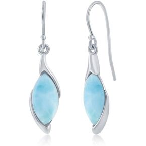 Beaux Bijoux Sterling Silver Larimar Earrings for Women | Beautiful Natural Dominican Larimar Jewelry | Marquise Shaped Blue Larimar Stones | Unique Dangle Hypoallergenic Earrings