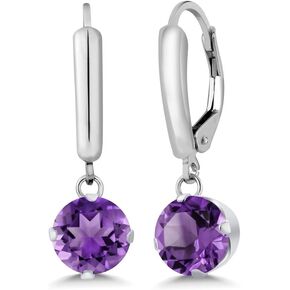 Gem Stone King Round Gemstone Birthstone Drop Dangle Leverback Earrings For Women | 925 Sterling Silver | Round 6MM | Fine Jewelry Gifts for Her Mom Women Wife