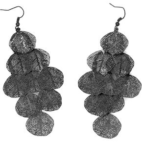 Large Filigree Leaf Drop Dangle Earrings for Women, Dainty 14K Gold Round Disc Statement Chandelier Earrings Trendy Black Silver Aesthetic Jewelry