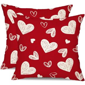 DFXSZ Valentine's Day Pillow Covers 18x18 Inch Set of 2 White Hearts Decor Red Throw Pillow Covers Valentine's Day Cushion Case Decoration for Sofa Couch