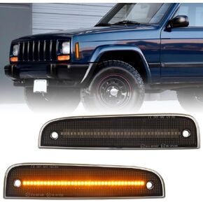 Amber LED Front Side Marker Lights for Jeep Cherokee XJ Chassis 1997 1998 1999 2000 2001, Smoked Lens Bumper Corner Parking Signal Lamps Retro Accessories Replace OEM CH2551118
