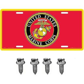 Officially Licensed United States Marine Corps USMC Automobile Metal License Plate Including Fastener Screws