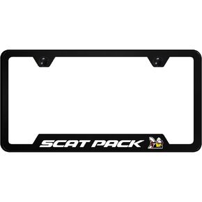 Au-TOMOTIVE GOLD, INC. Officially Licensed UV Print Logo on Black Polycarbonate Notched License Plate Frame for Dodge Scat Pack