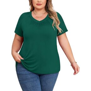 POSESHE Plus Size Tops مثير كم قصير Tunic Top V Neck لطيف بلوزة Tunic Top