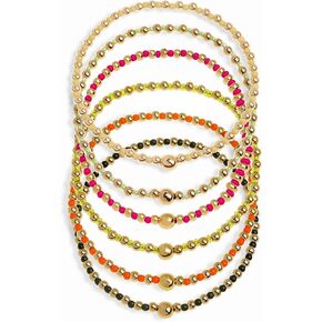 Gold Beaded Stackable Friendship Bracelets Set for Women, Handmade Boho Stretch Summer Jewelry Gift.