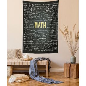 Mathematics Classroom Tapestry by Ambesonne, Dark Blackboard Backdrop with Math Equations Geometry Axis Art, Wall Hanging for Bedroom Living Room Dorm, 40 W X 60 L Inches, Army Green Yellow