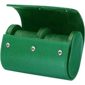 HARFINGTON Watch Roll Travel Case 2 Slots Portable Leather Watch Cases for Men and Women, Watches Storage Organizer with Removable Pillows for Traveling, Display, Home Storage, Textured Green