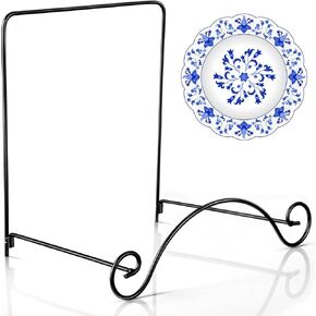 Baderke Wrought Iron Bowl Deep Platter Stand Detachable Metal Scroll Display Rack Easel Metal Bowl Display Stand Decorative Display Holder Dishes Picture Display Stand Easel (9.25" H x 10" W x 7" D)
