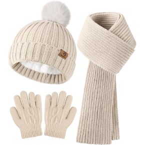 Glooarm Kids Winter Hat Gloves Scarf Set, Girls Toddler Knit Scarf Warm Gloves with Fleece Lined Beanie for 2-14 Years