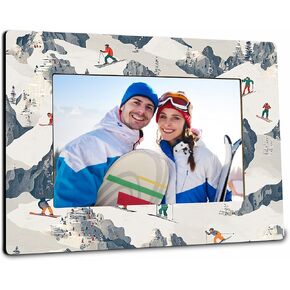Frame For 4"x6" Photos, Skiing Adventure Theme Photo Frame, Minimalist Picture Frame Gift For Ski Lovers, Friends, Commemorate Ski Trip, Mountains Vacation, Office & Home Desktop Decorations - A17